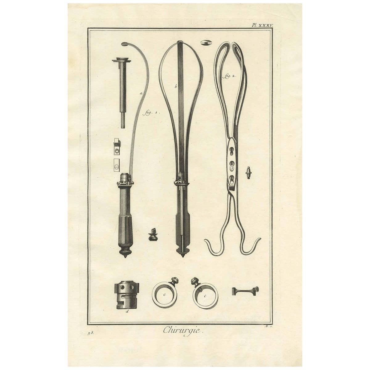 Antique Medical Print 'Pl. XXXV' by D. Diderot, circa 1760
