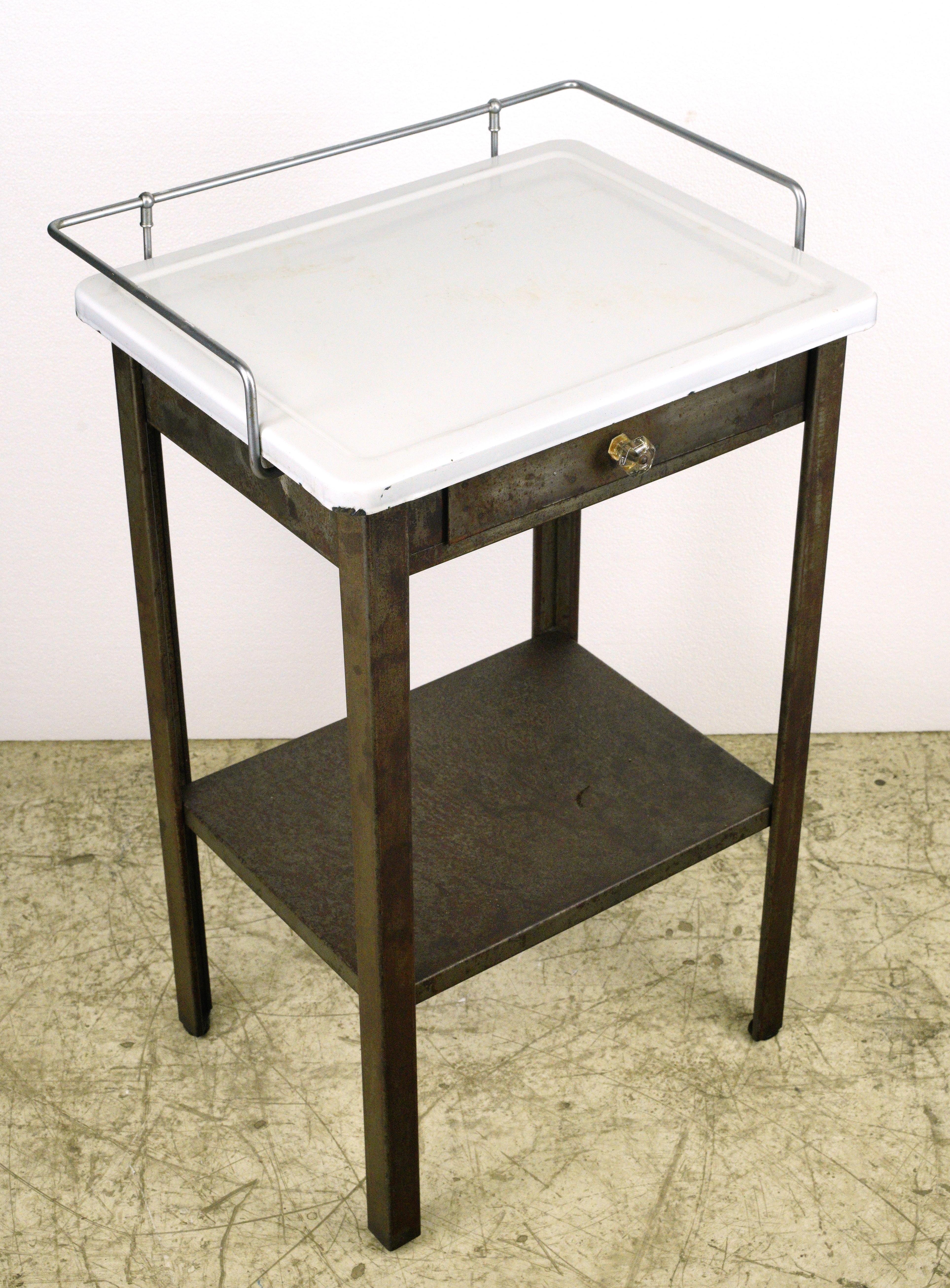 20th Century Antique Medical Steel End Side Storage Table For Sale