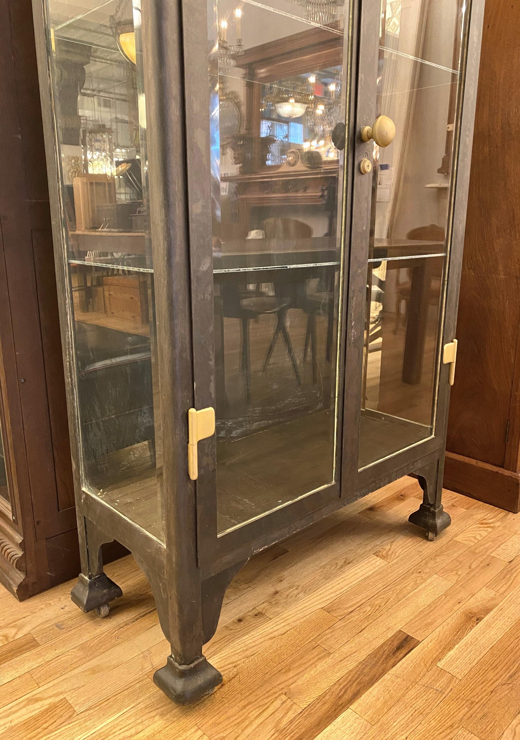 Antique Medicial Cabinet with Two Doors, Brass Hardware In Good Condition For Sale In New York, NY