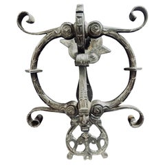 Antique Medieval 16th Century Wrought Iron Door Knocker with Scrollwork
