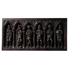 Antique Medieval Carved Pine Panel of Musical Figures