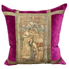Antique Medieval Embroidered Panel  Pillow