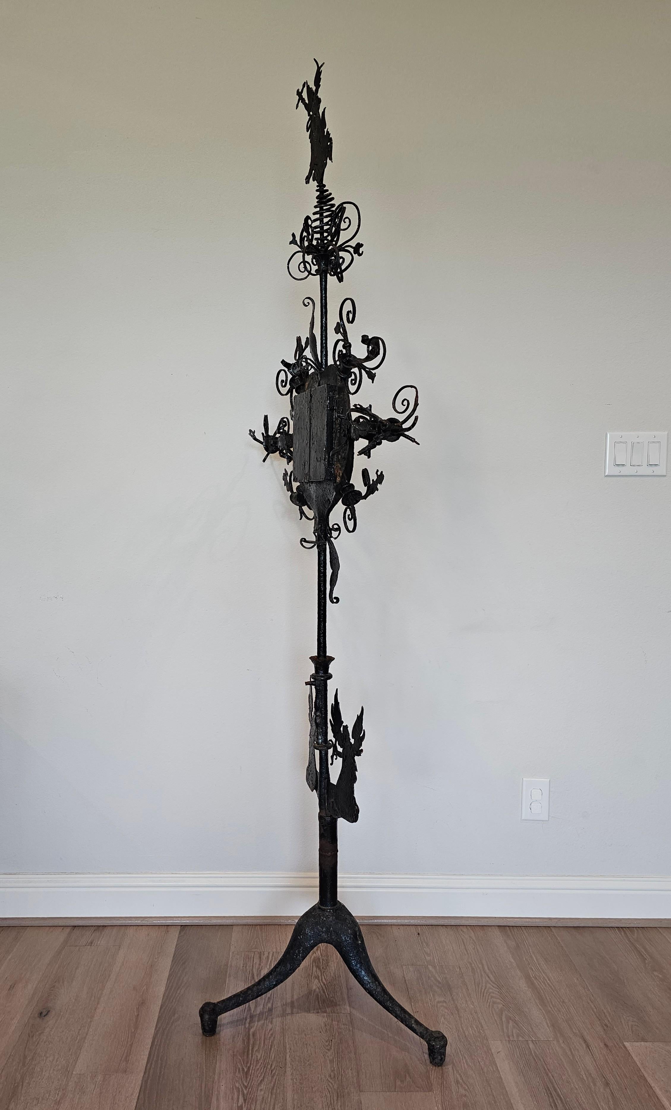 Antique Medieval European Castle Gothic Forged Iron Processional on Stand  For Sale 6