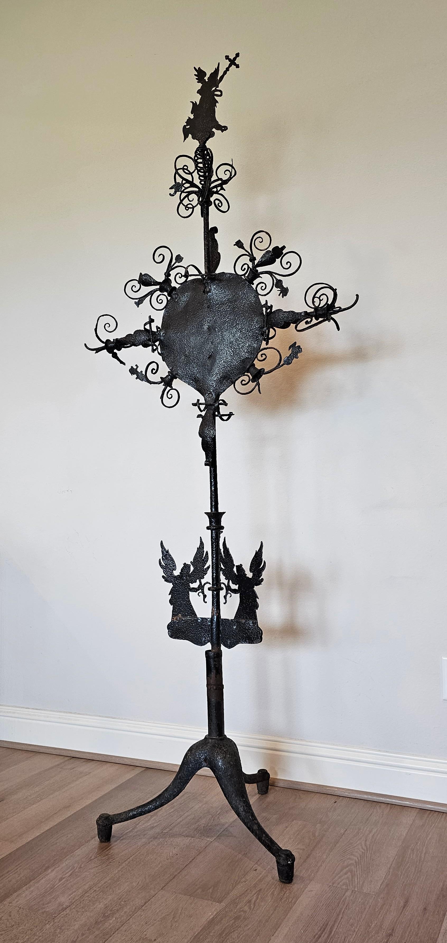 Antique Medieval European Castle Gothic Forged Iron Processional on Stand  For Sale 11