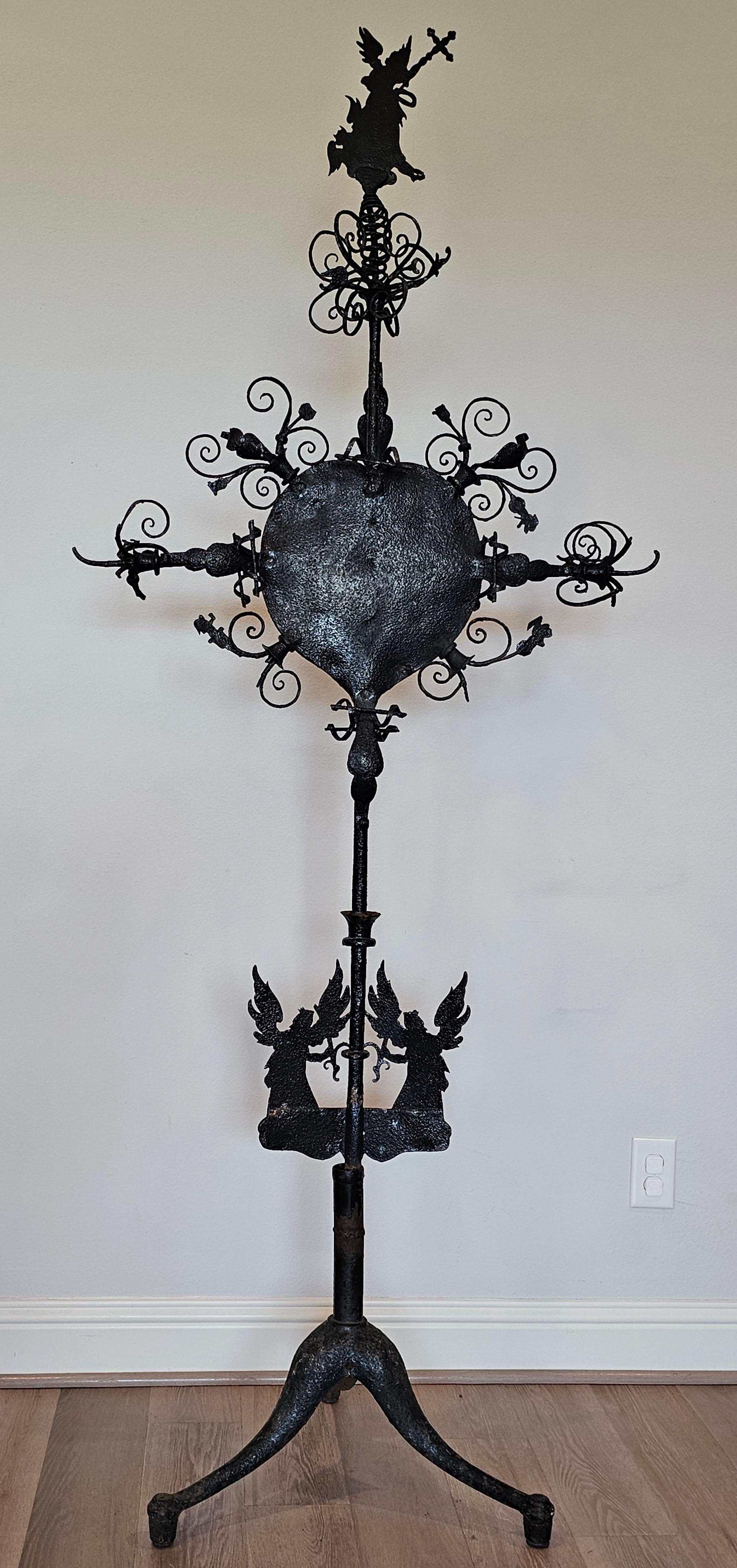Antique Medieval European Castle Gothic Forged Iron Processional on Stand  For Sale 12