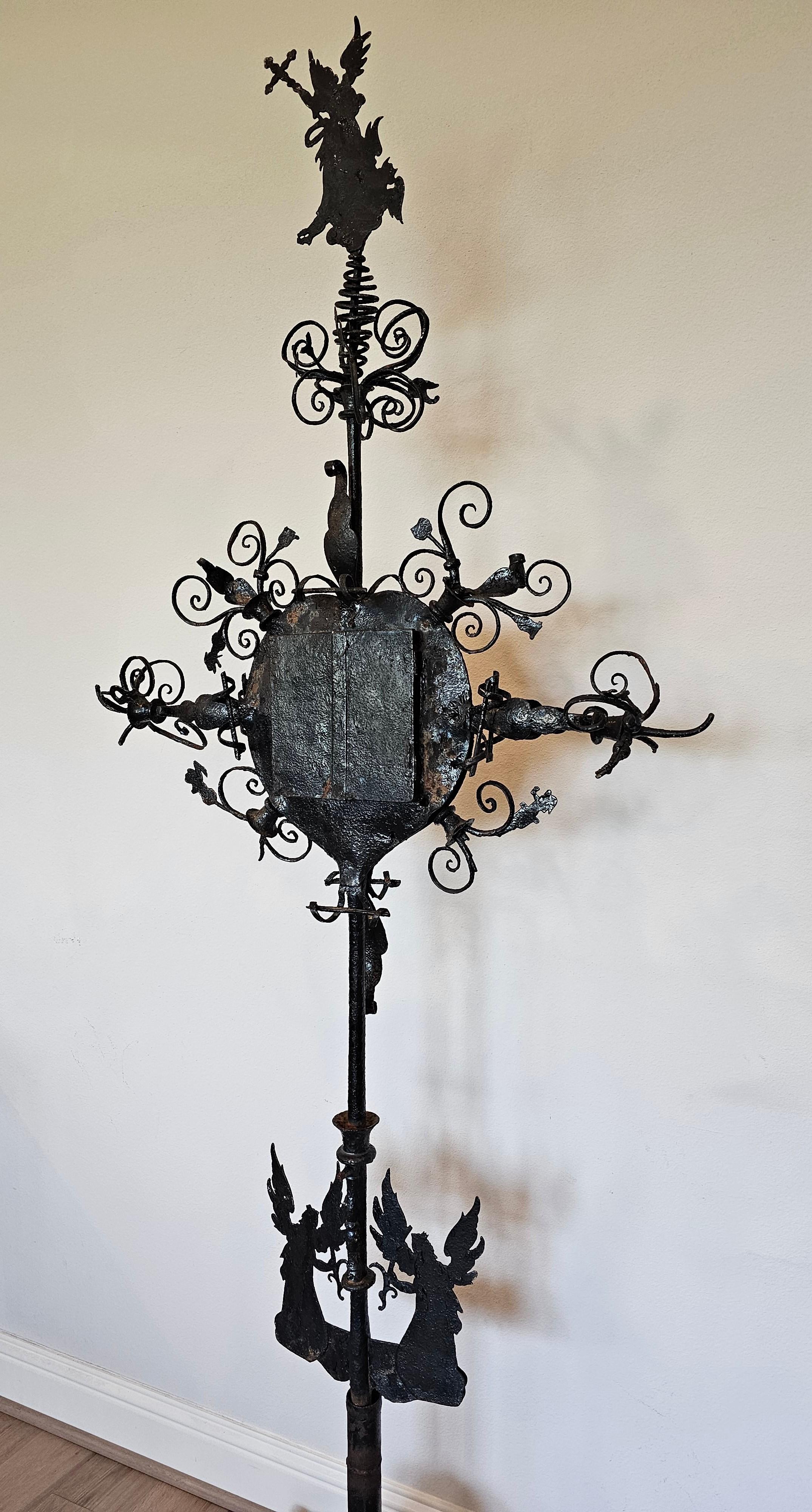 Antique Medieval European Castle Gothic Forged Iron Processional on Stand  For Sale 4