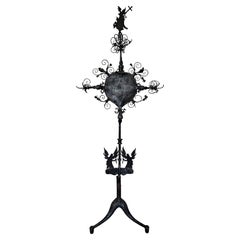 Retro Medieval European Castle Gothic Forged Iron Processional on Stand 