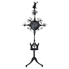 Antique Medieval European Castle Gothic Forged Iron Processional on Stand