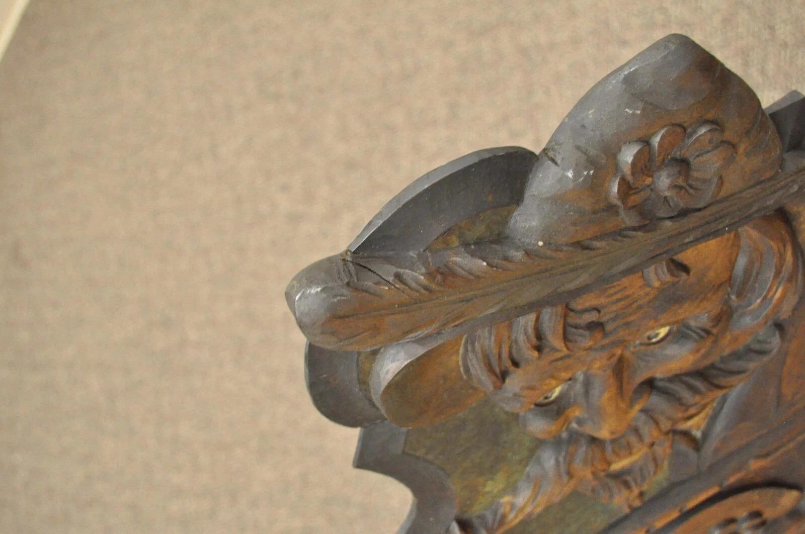 Antique Medieval Gothic Hand Carved Wood Figural Musician Bard Tavern Side Chair For Sale 2