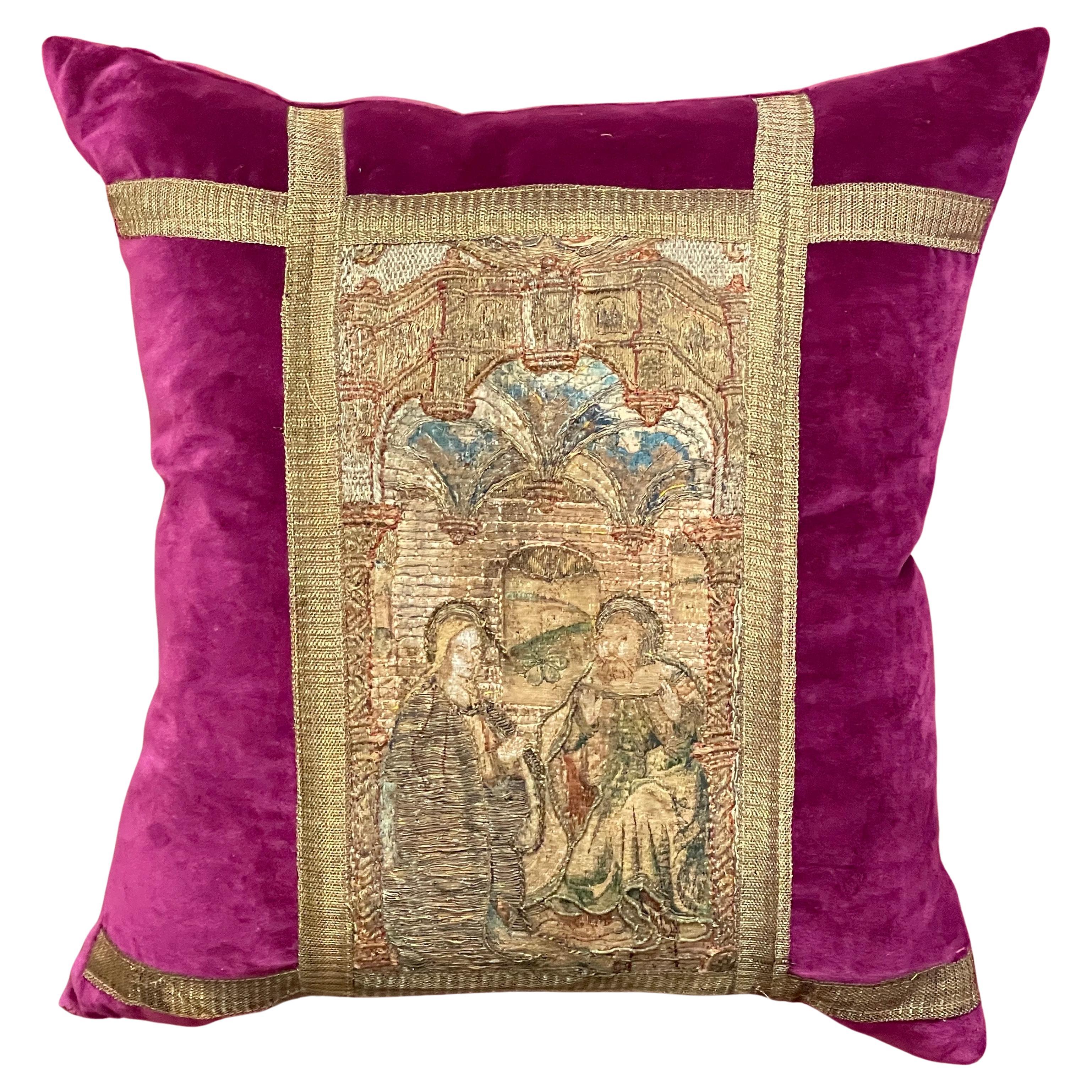 Antique Medieval Needlework Panel Pillow