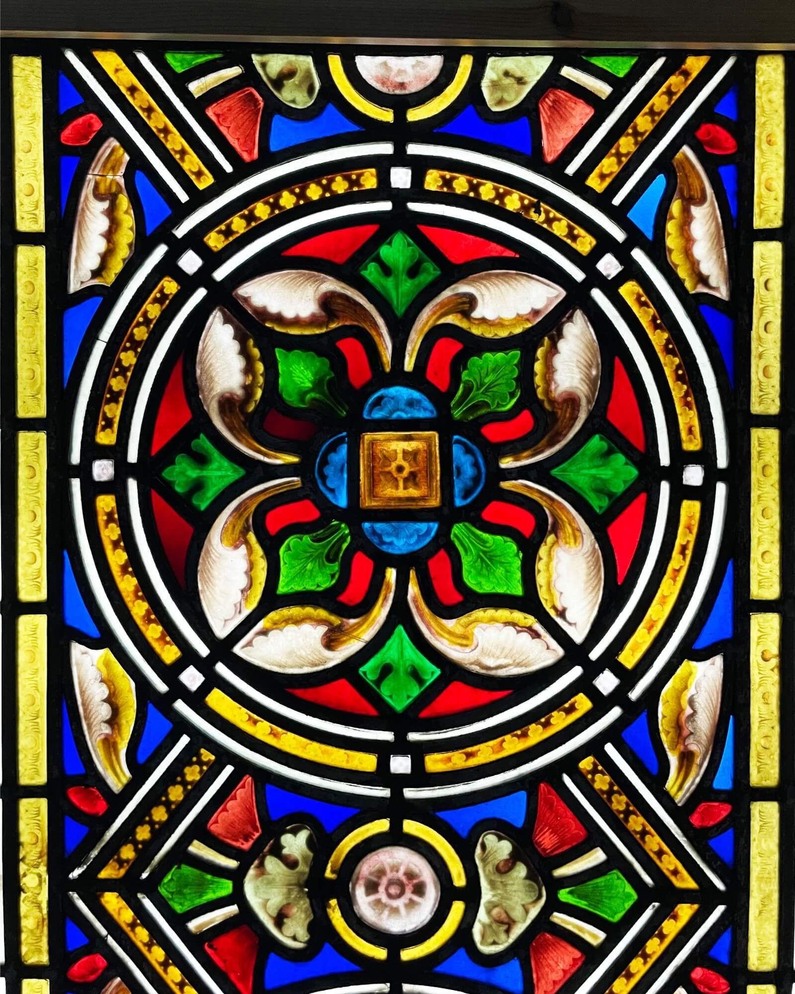 English Antique Medieval Stained Glass Window For Sale