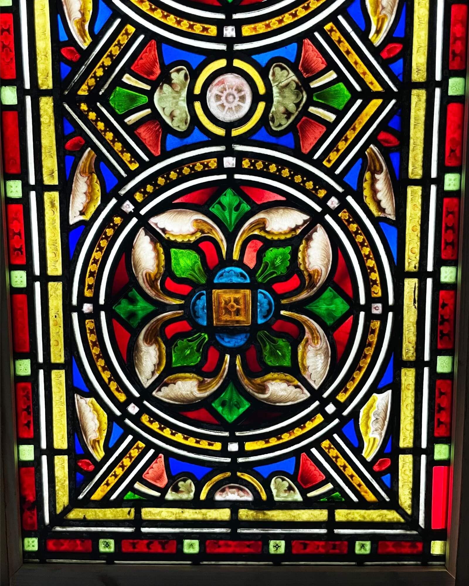 19th Century Antique Medieval Stained Glass Window For Sale