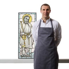 Antique Medieval Style Window Depicting a Saint