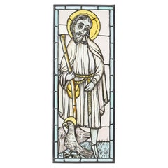 Antique Medieval Style Window Depicting a Saint