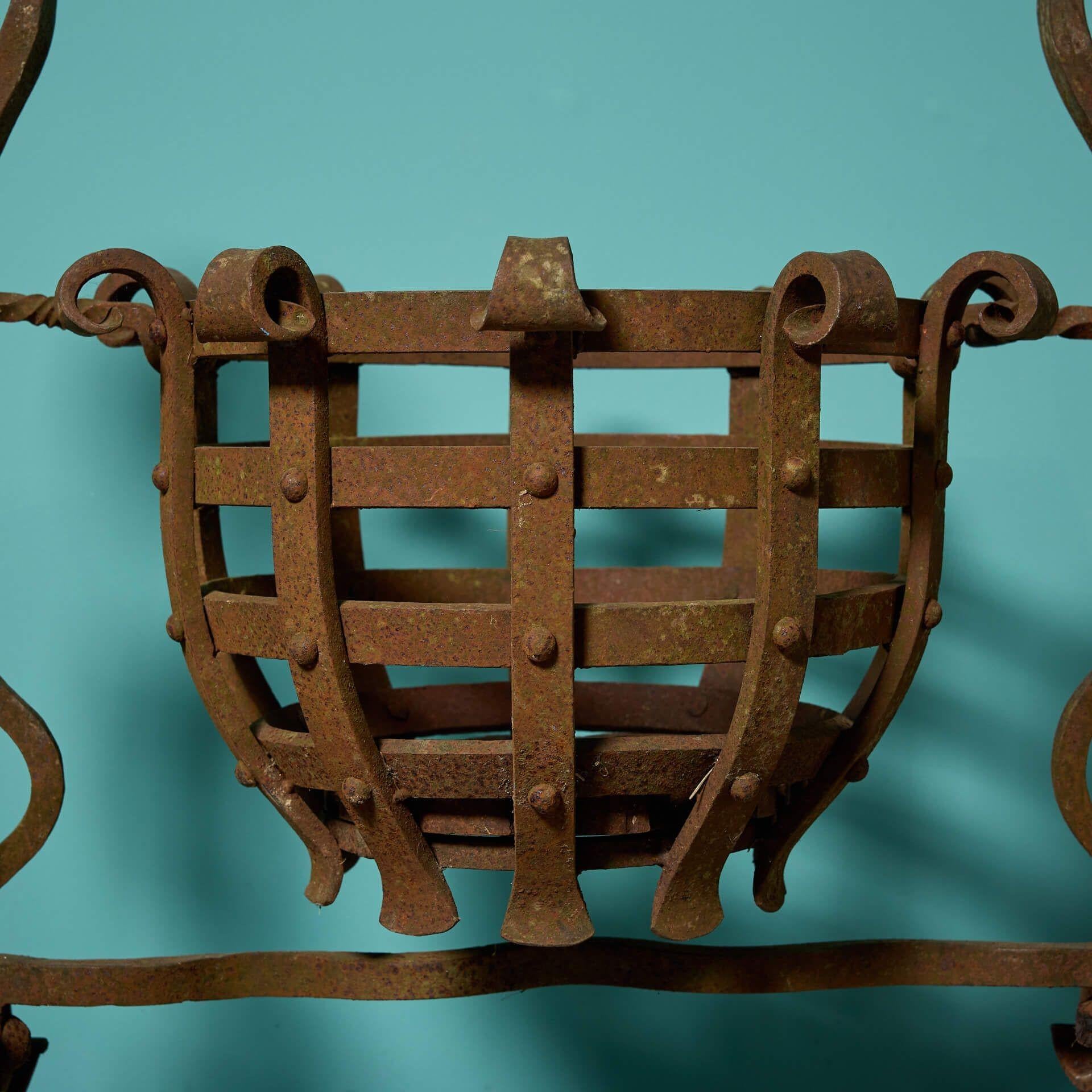 Antique Medieval Style Wrought Iron Fire Basket For Sale 1