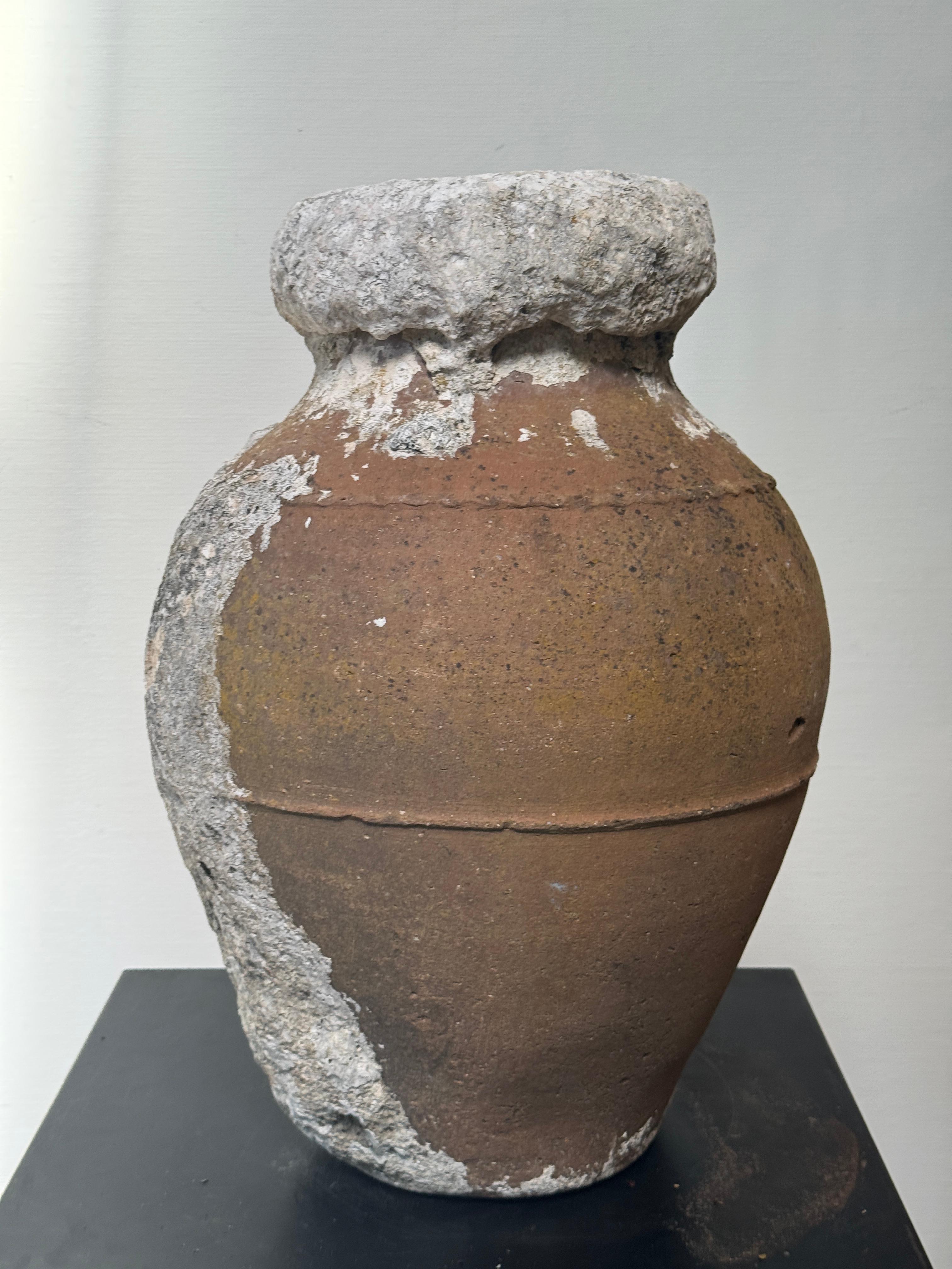 Antique Mediterranean Amphora-Style Storage Pot with Calcified Patina For Sale 3