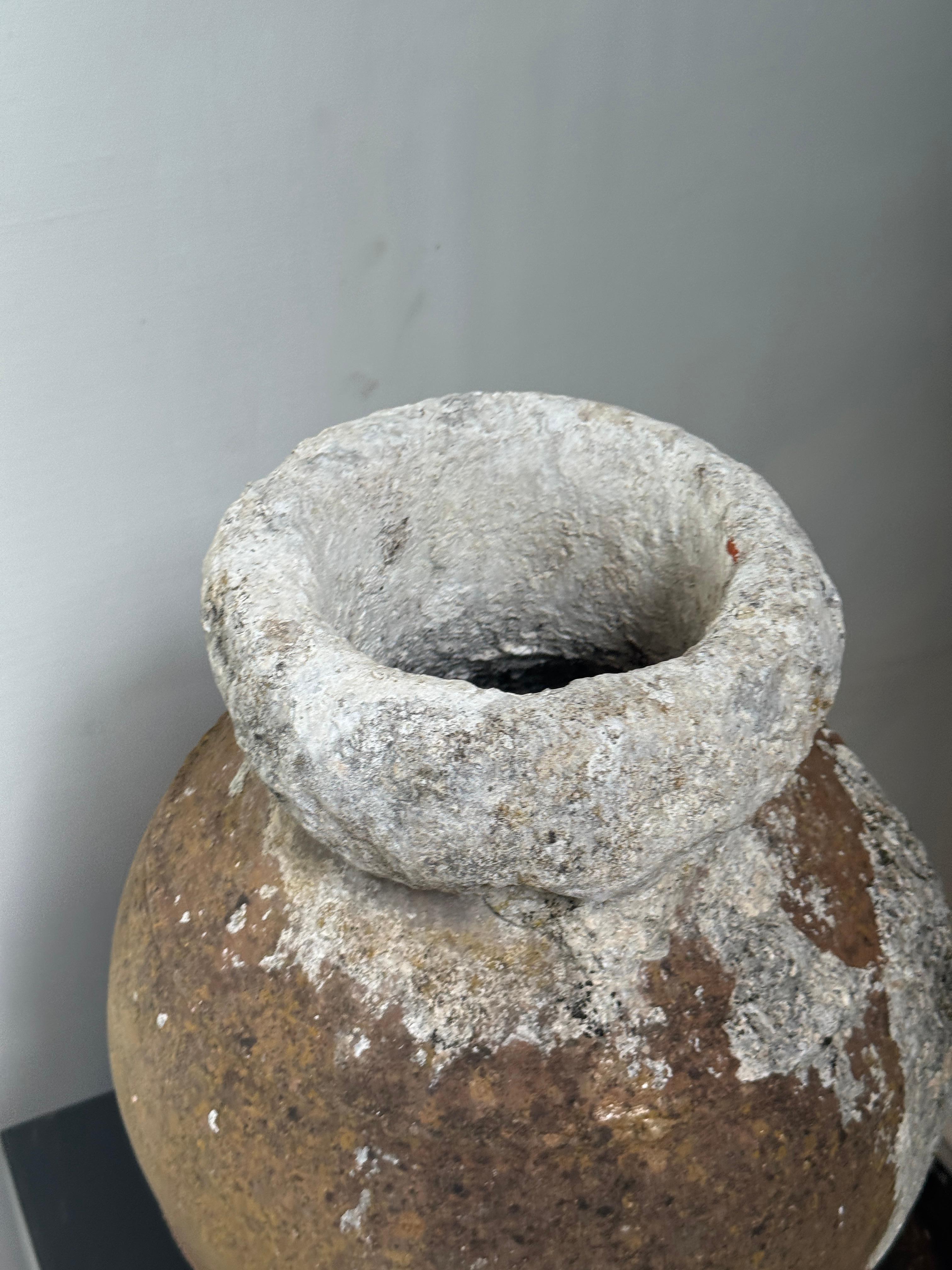 European Antique Mediterranean Amphora-Style Storage Pot with Calcified Patina For Sale