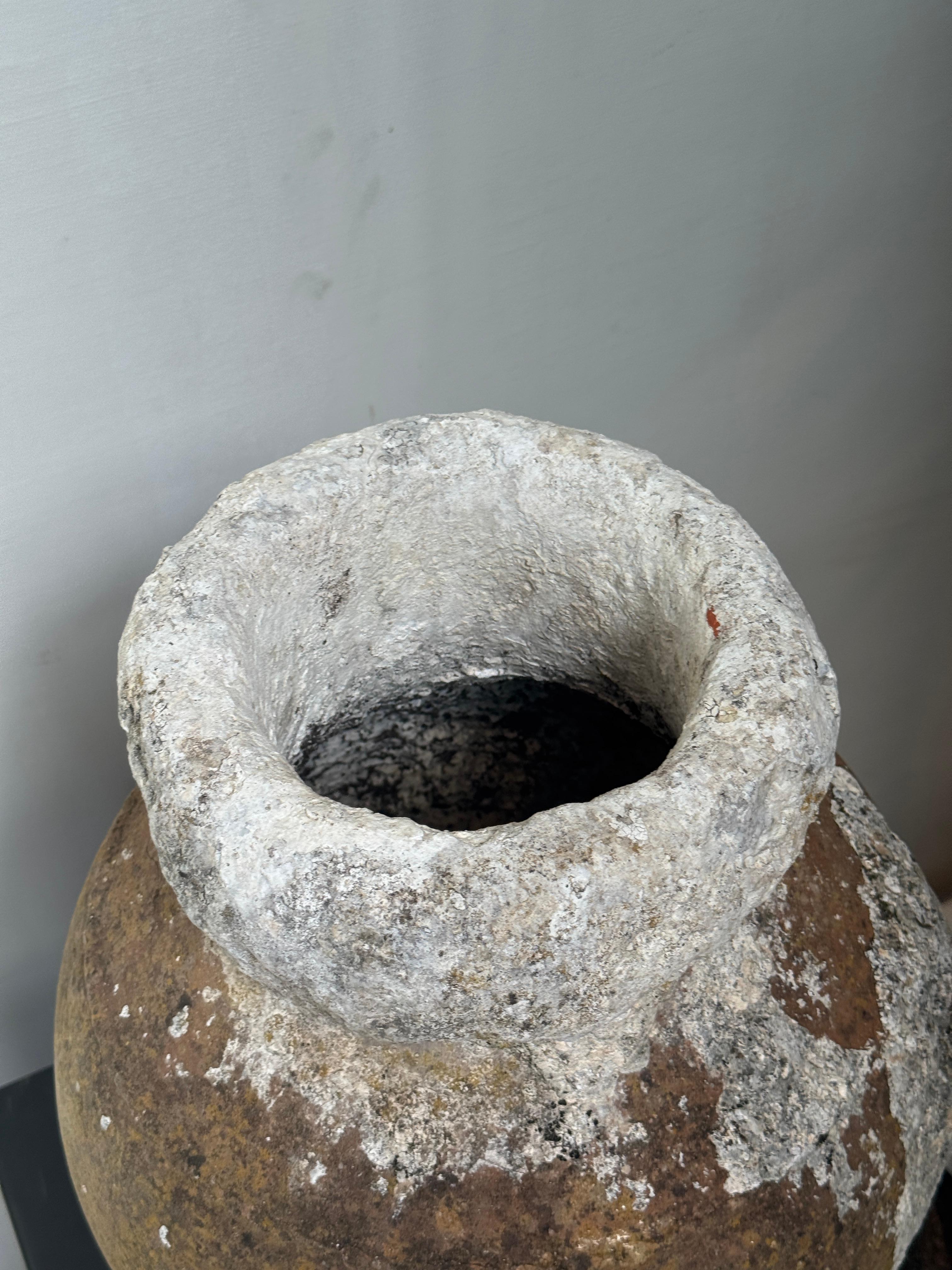 Antique Mediterranean Amphora-Style Storage Pot with Calcified Patina In Good Condition For Sale In West Hollywood, CA