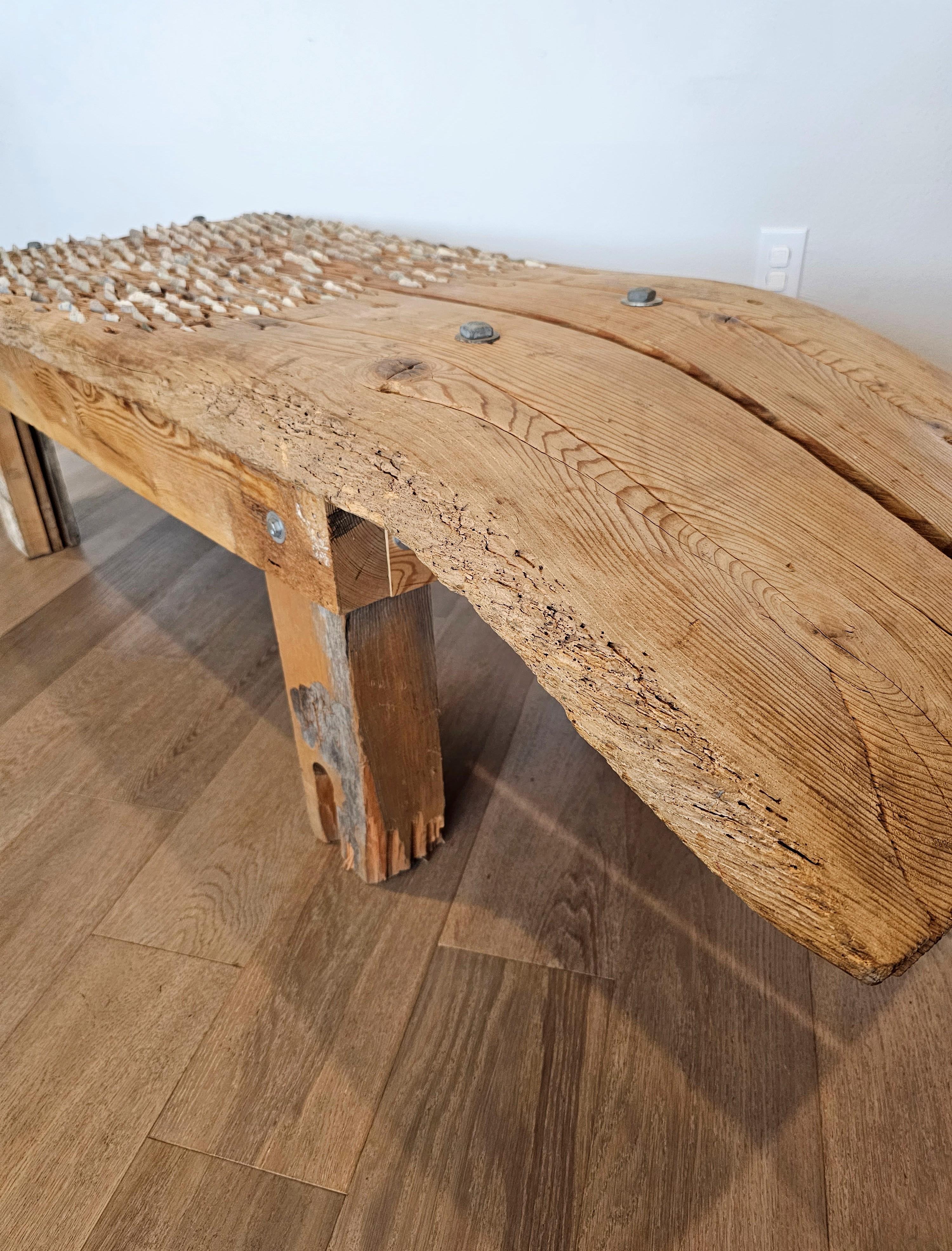 19th Century Antique Mediterranean Farm Threshing Board Primitve Tribulum Bench or Table For Sale