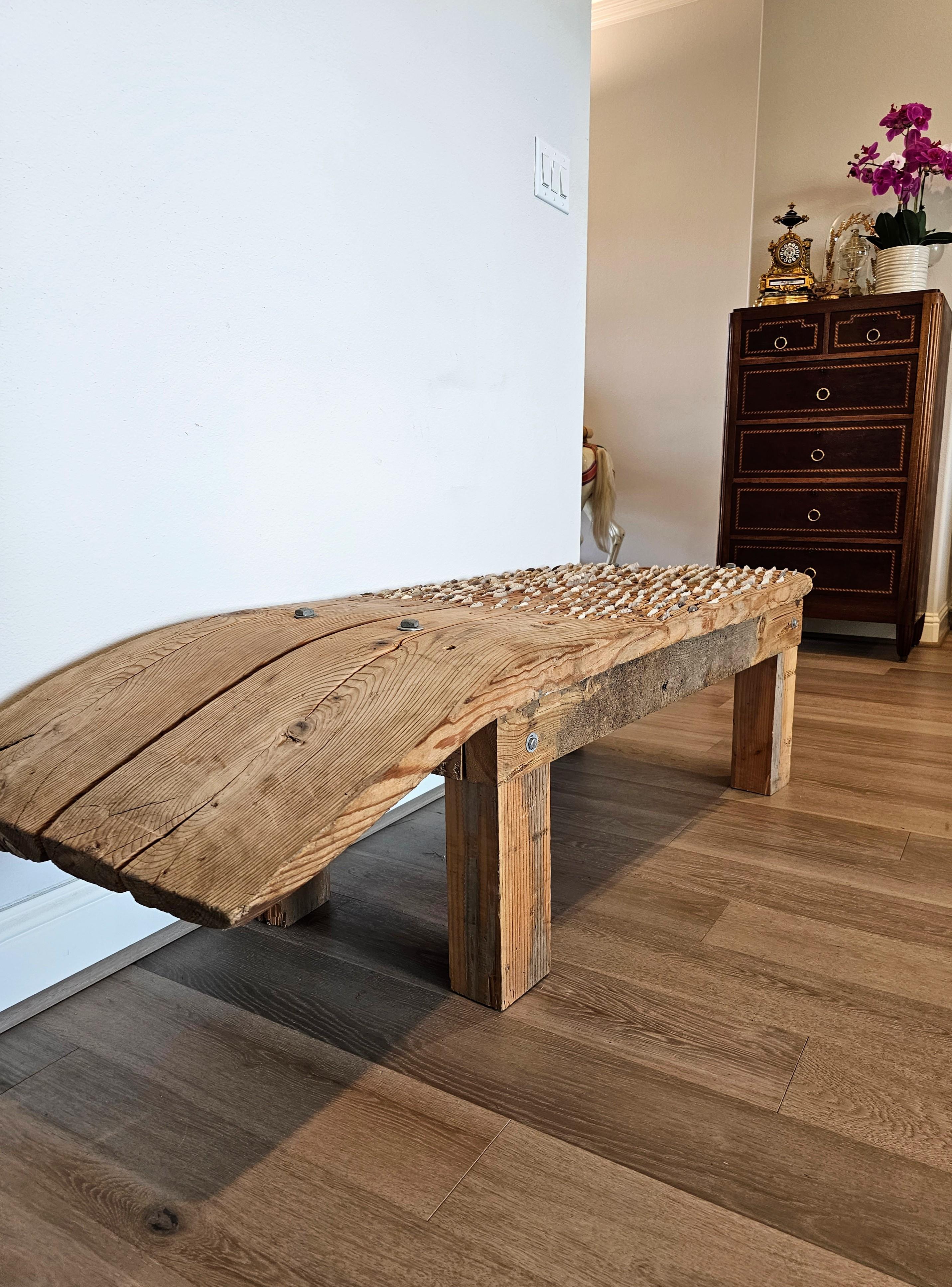 Antique Mediterranean Farm Threshing Board Primitve Tribulum Bench or Table For Sale 6
