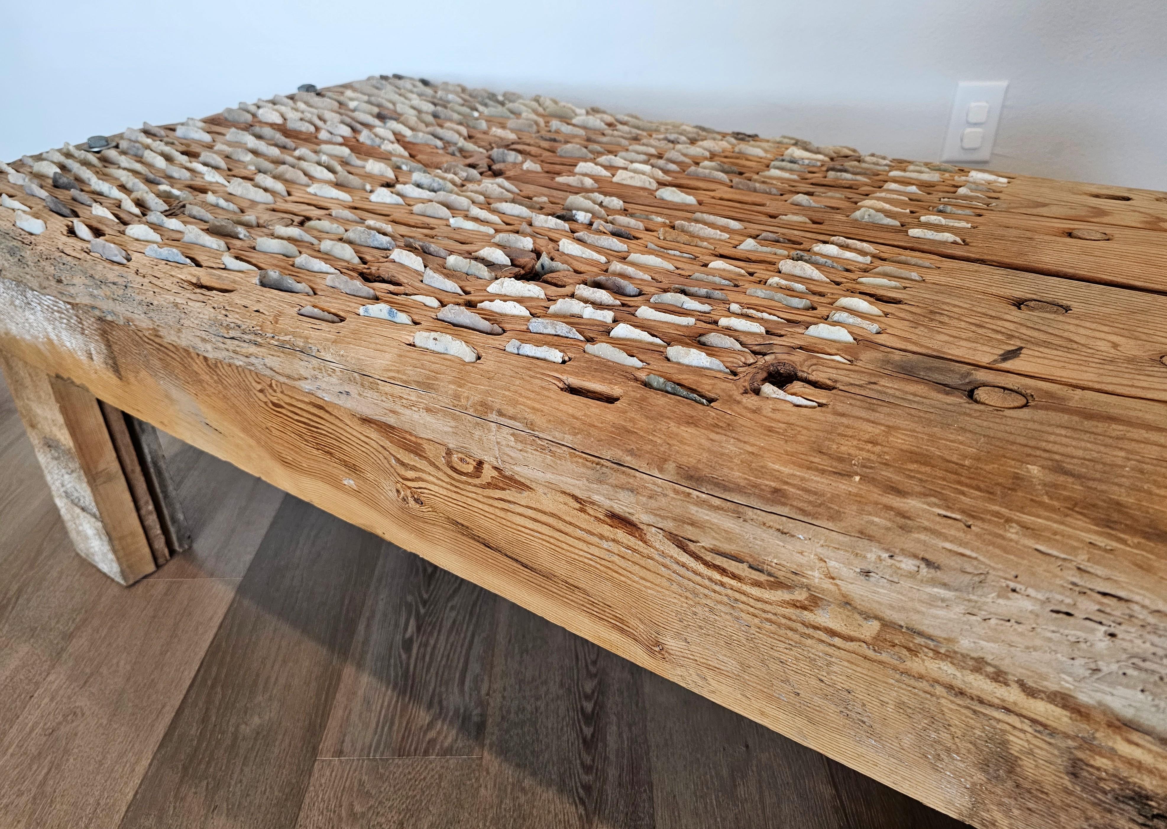 Hand-Carved Antique Mediterranean Farm Threshing Board Primitve Tribulum Bench or Table For Sale