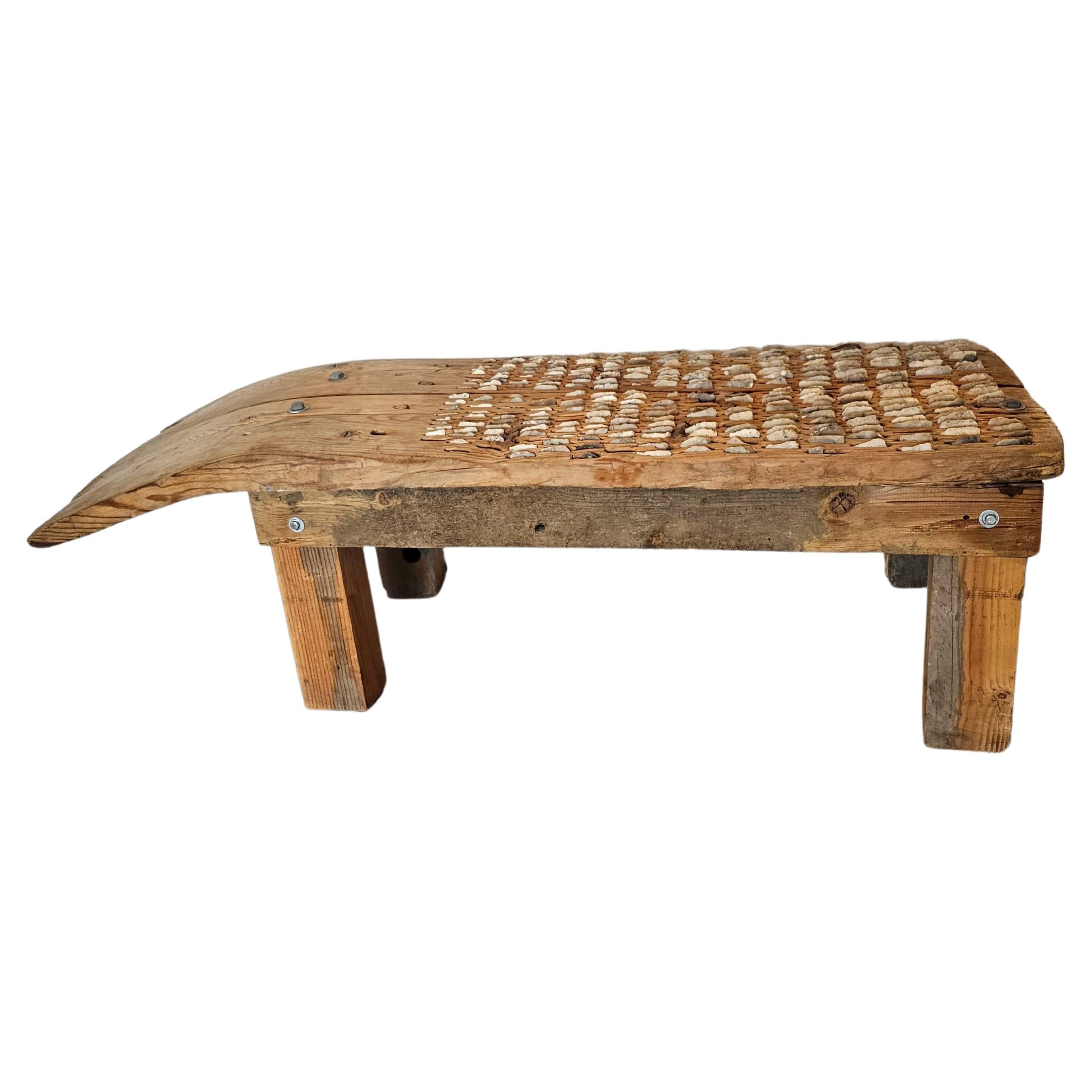 Antique Mediterranean Farm Threshing Board Primitve Tribulum Bench or Table For Sale