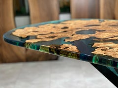 Antique Mediterranean Green Olive Epoxy Resin River Table