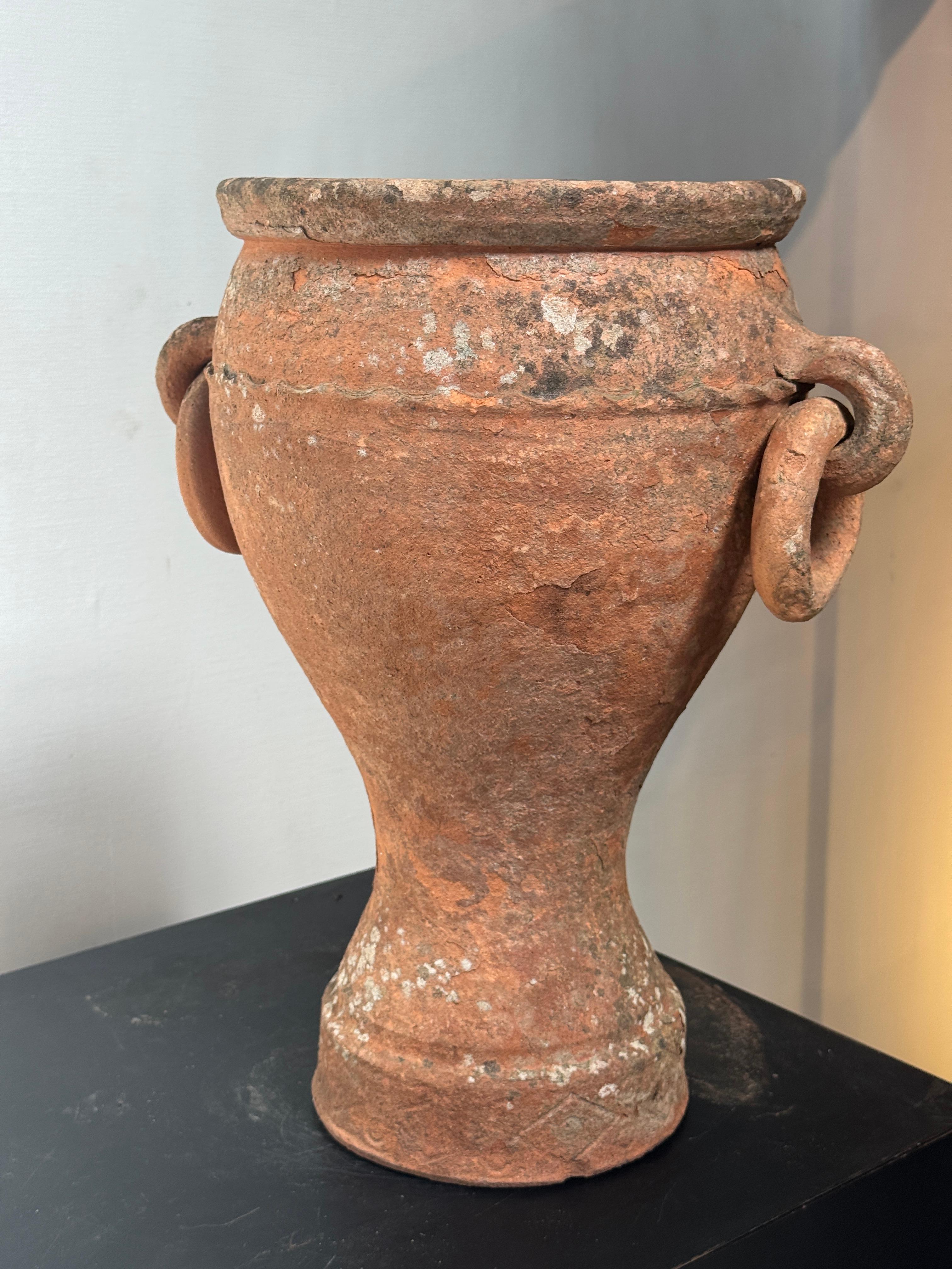 Antique Mediterranean Terracotta Amphora Planter with Double Loop Handles For Sale 5