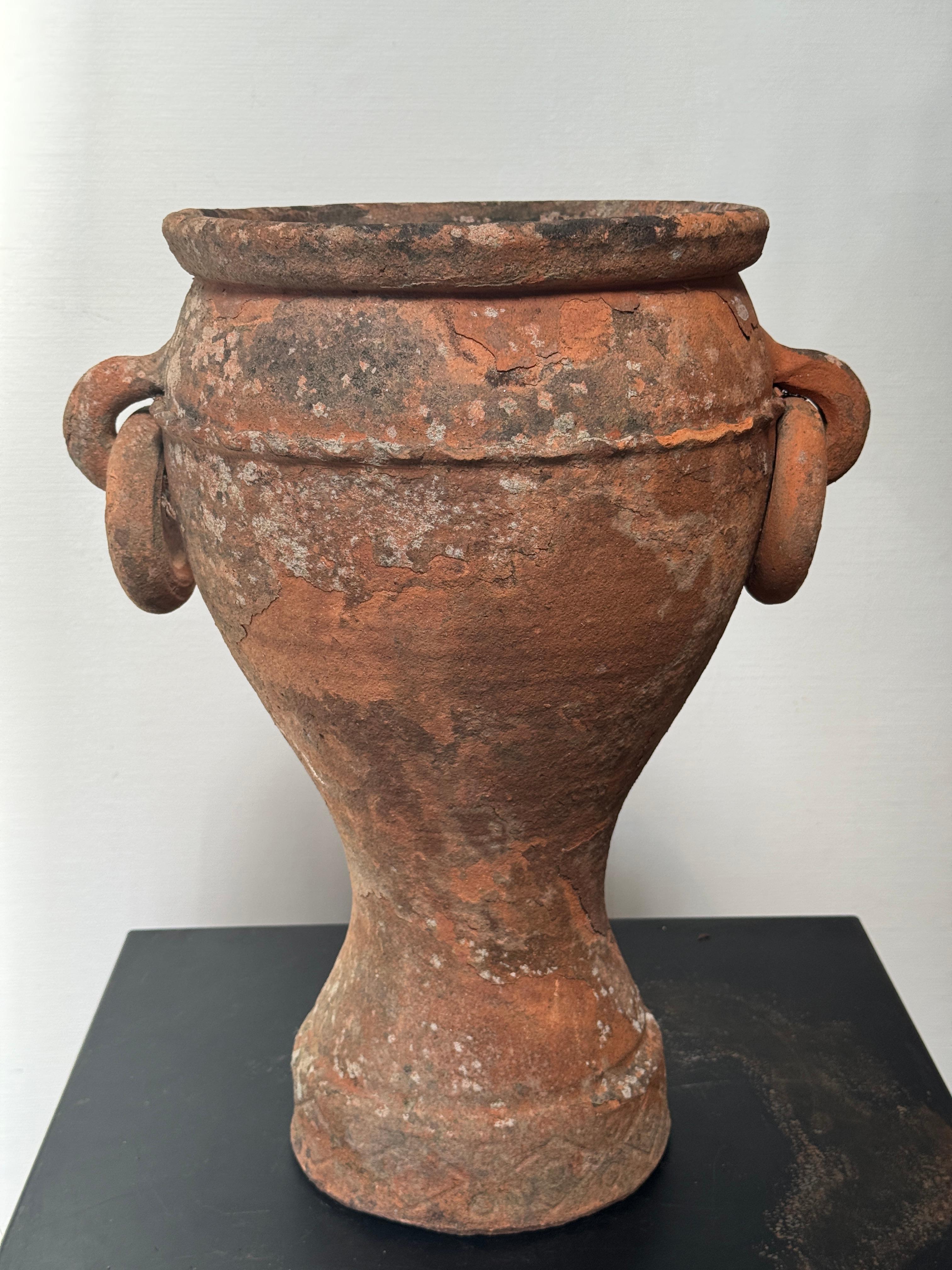 Antique Mediterranean Terracotta Amphora Planter with Double Loop Handles For Sale 7