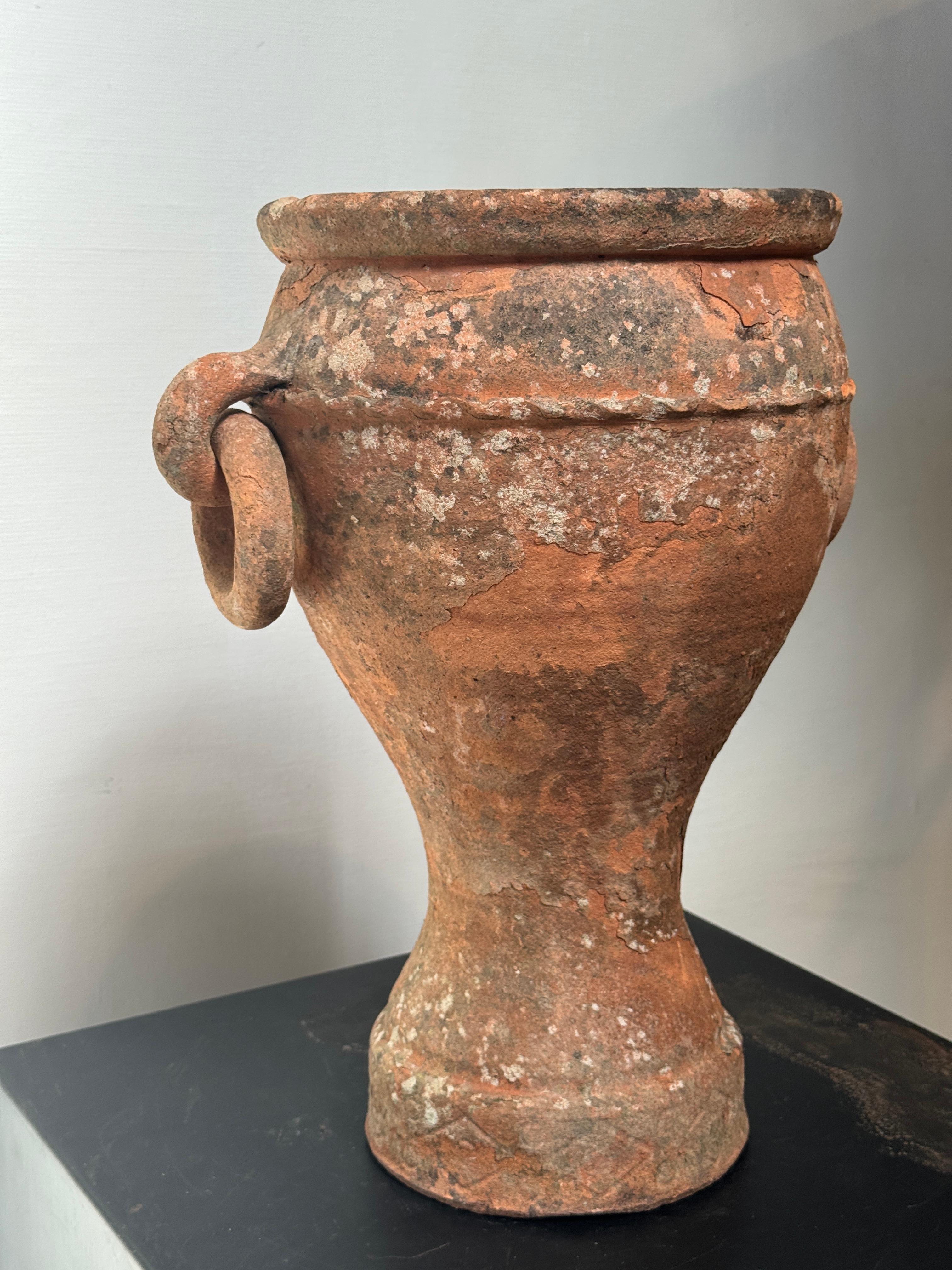 Antique Mediterranean Terracotta Amphora Planter with Double Loop Handles For Sale 9