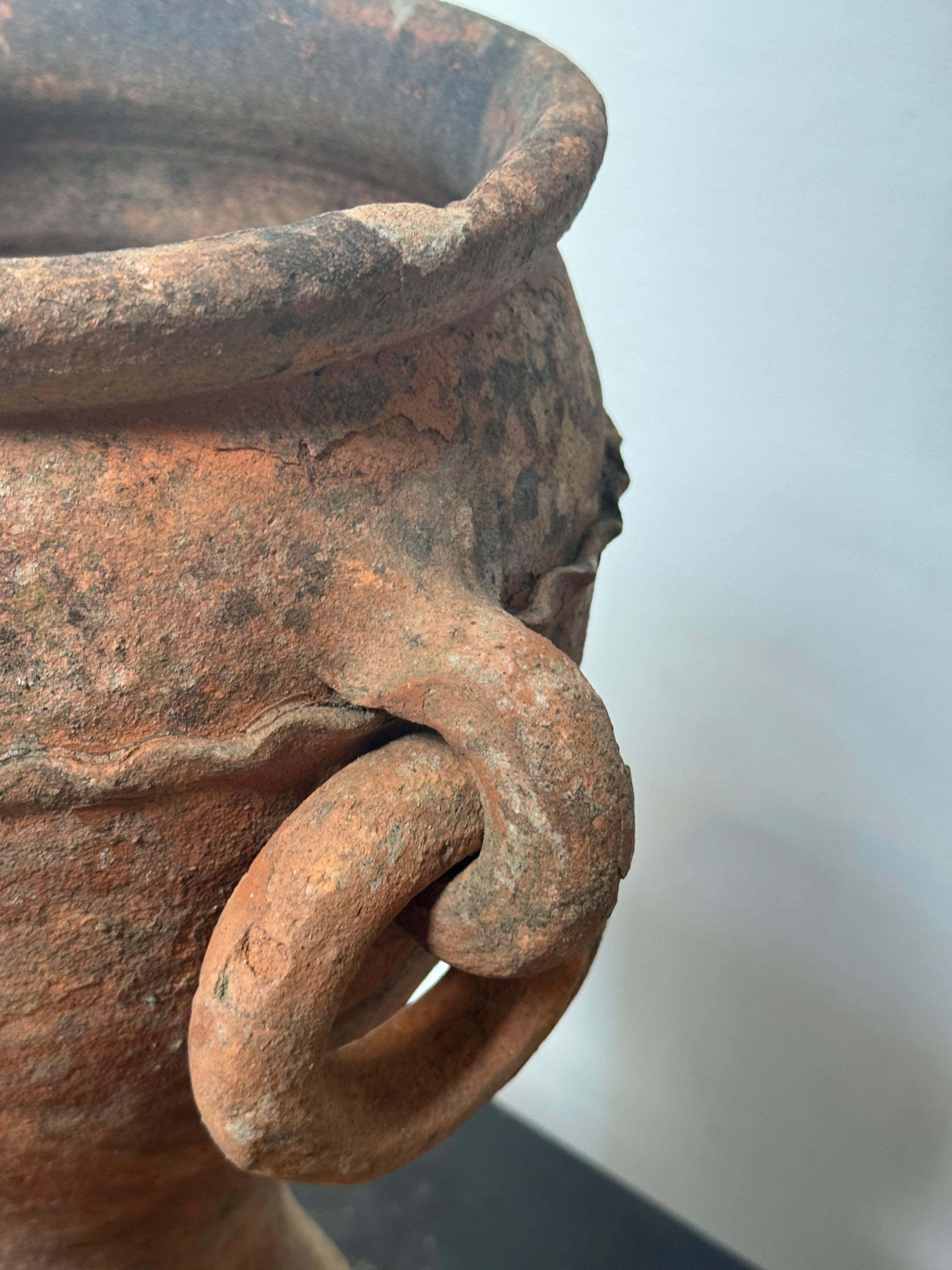 20th Century Antique Mediterranean Terracotta Amphora Planter with Double Loop Handles For Sale