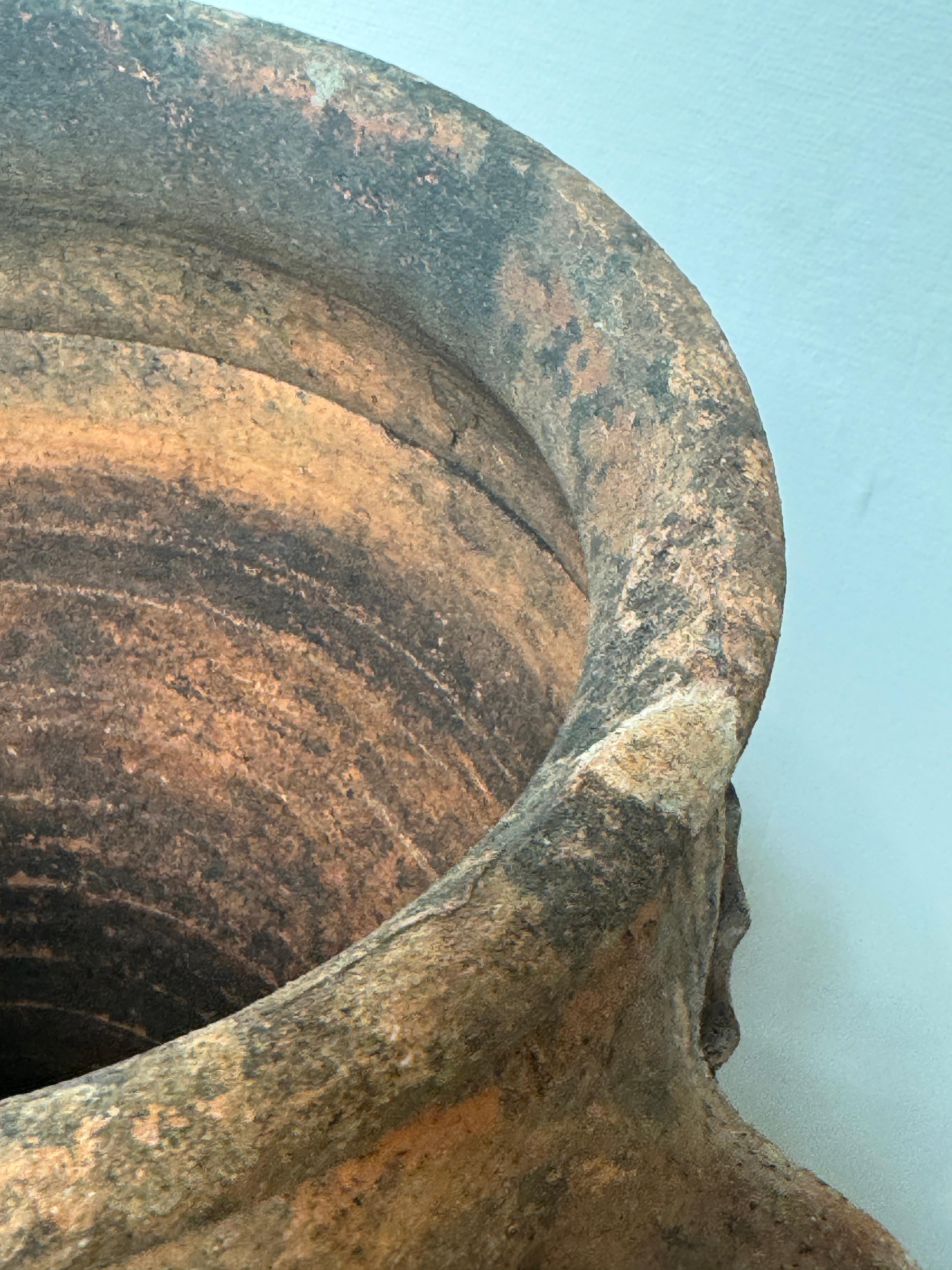 Antique Mediterranean Terracotta Amphora Planter with Double Loop Handles For Sale 1