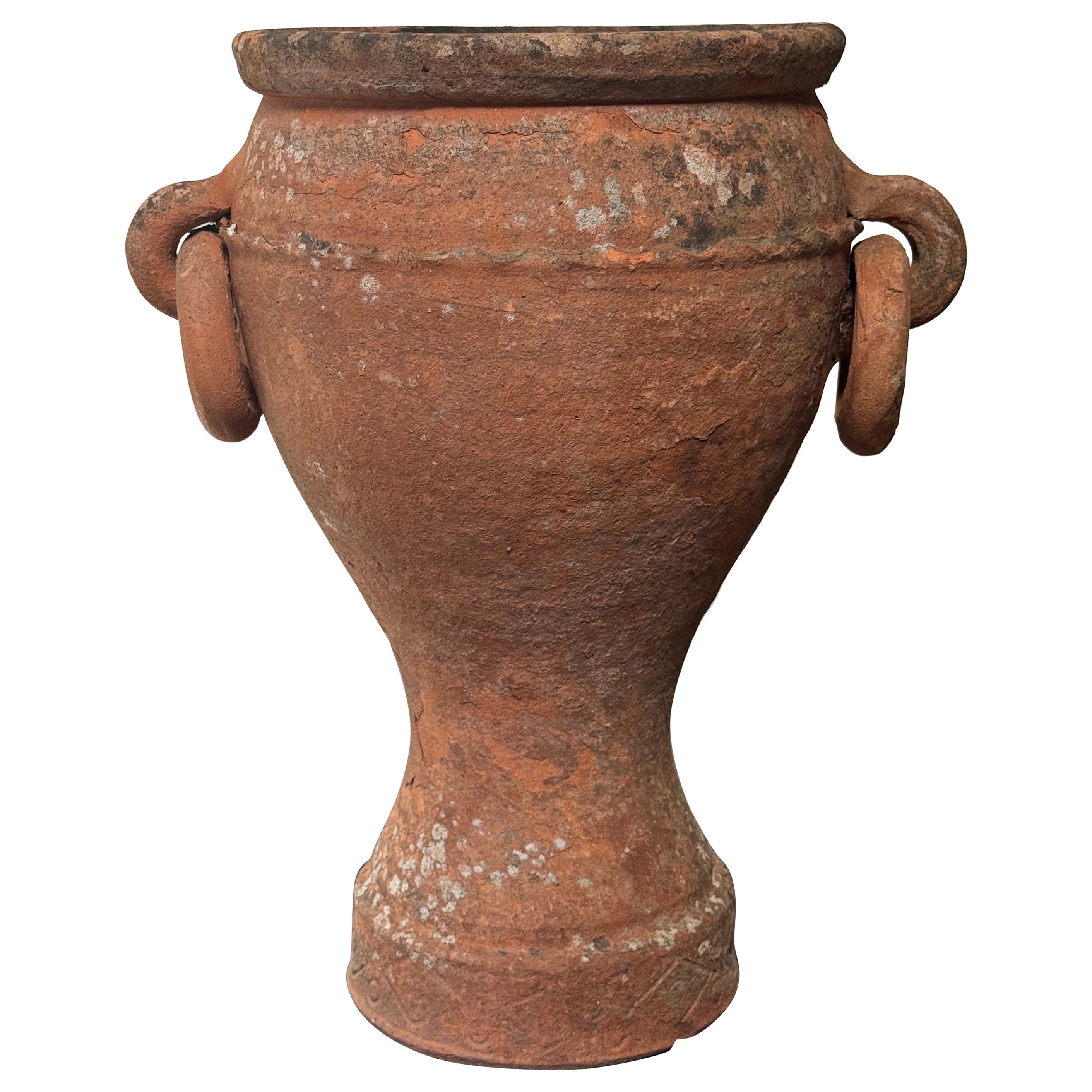 Antique Mediterranean Terracotta Amphora Planter with Double Loop Handles For Sale