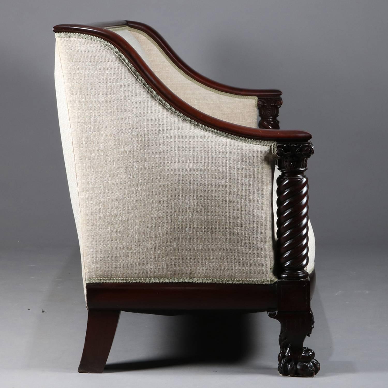 Hand-Carved Antique Meeks School American Empire Classical Carved Mahogany Sofa, circa 1840