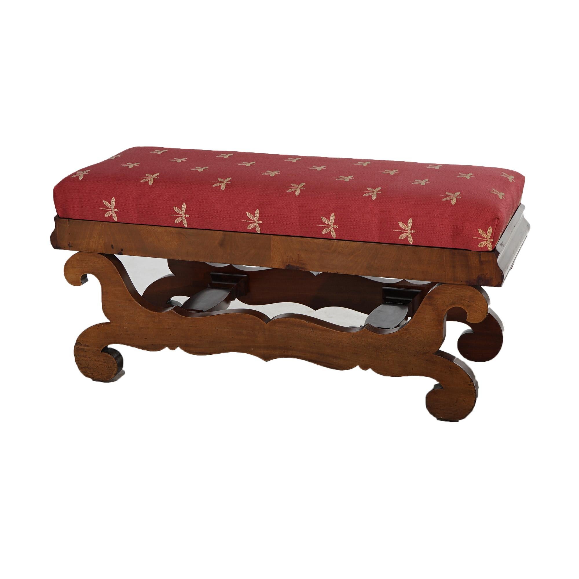 19th Century Antique Meeks School Classical American Empire Flame Mahogany Long Bench C1840's
