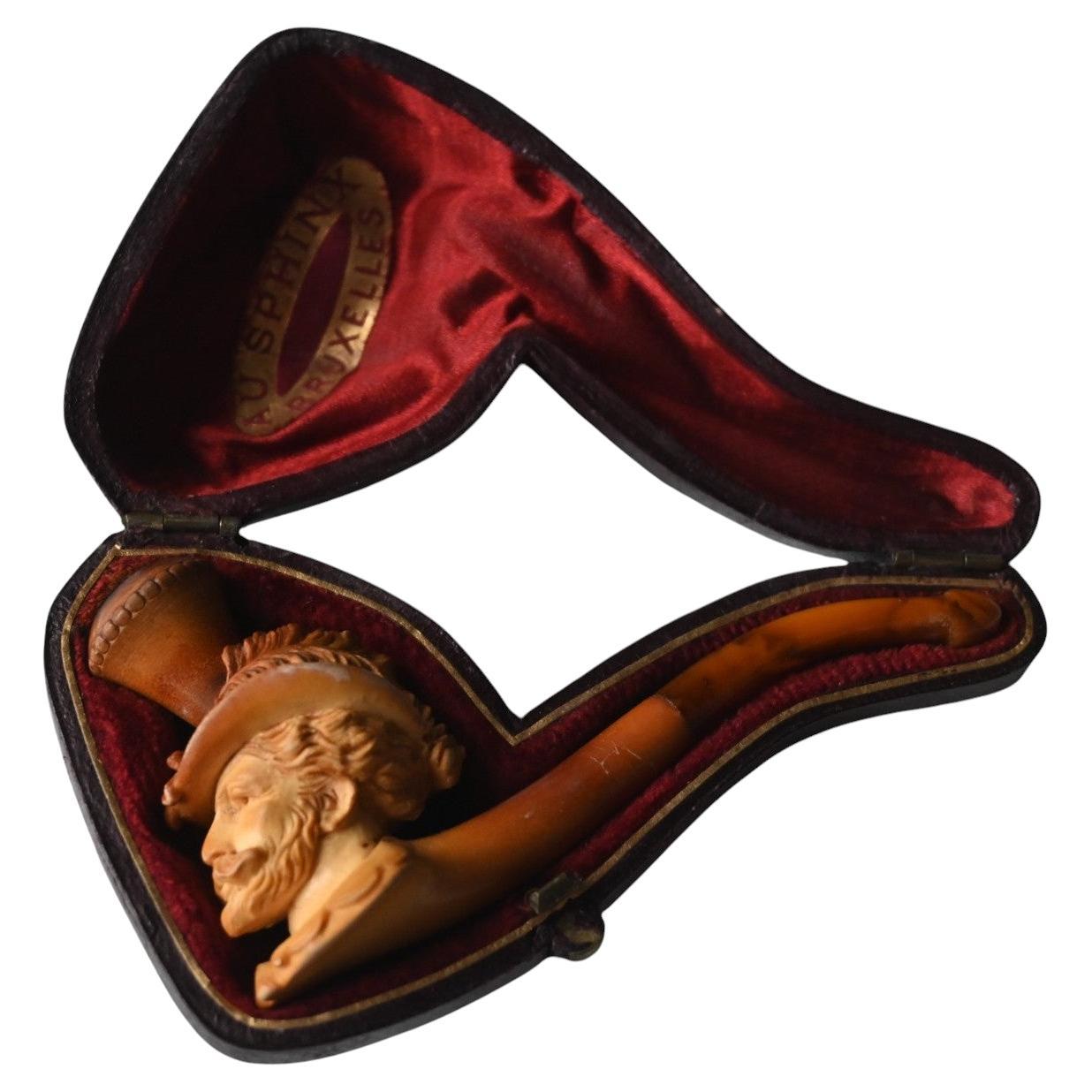 Antique meerschaum and amber pipe in it's original case, 19th century