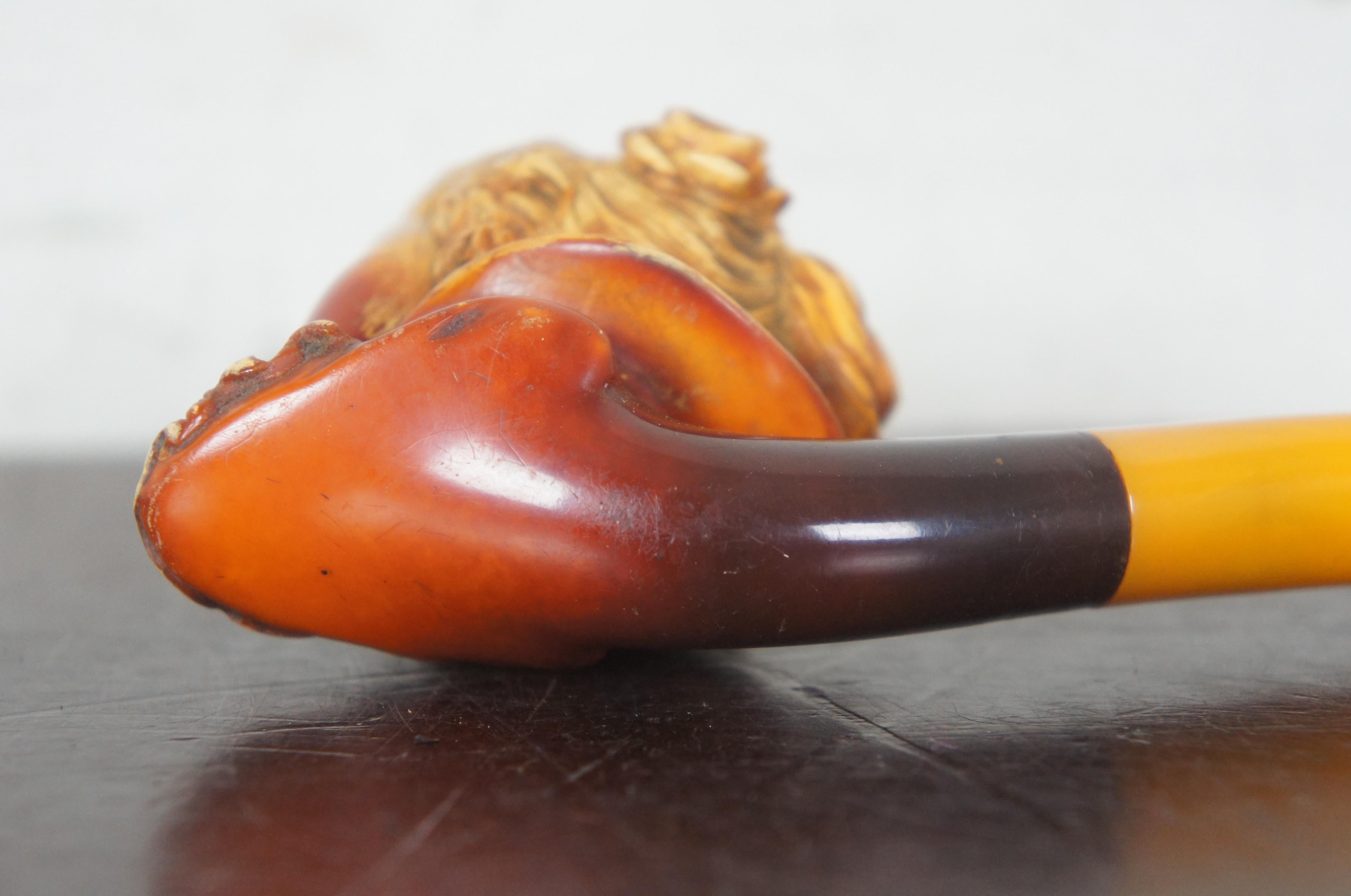 Antique Meerschaum Queen Victoria Lady Bust Pipe Amber Bakelite Stem and Case 3