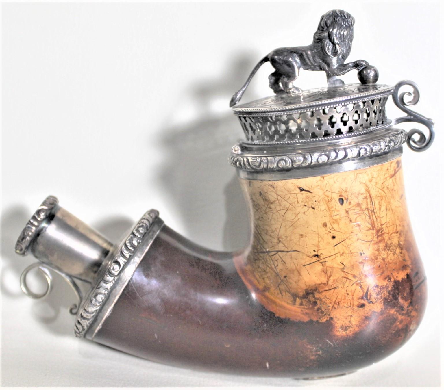Biedermeier Antique Meerschaum Smoking Pipe with Silver Figural Standing Lion Top & Mounts For Sale