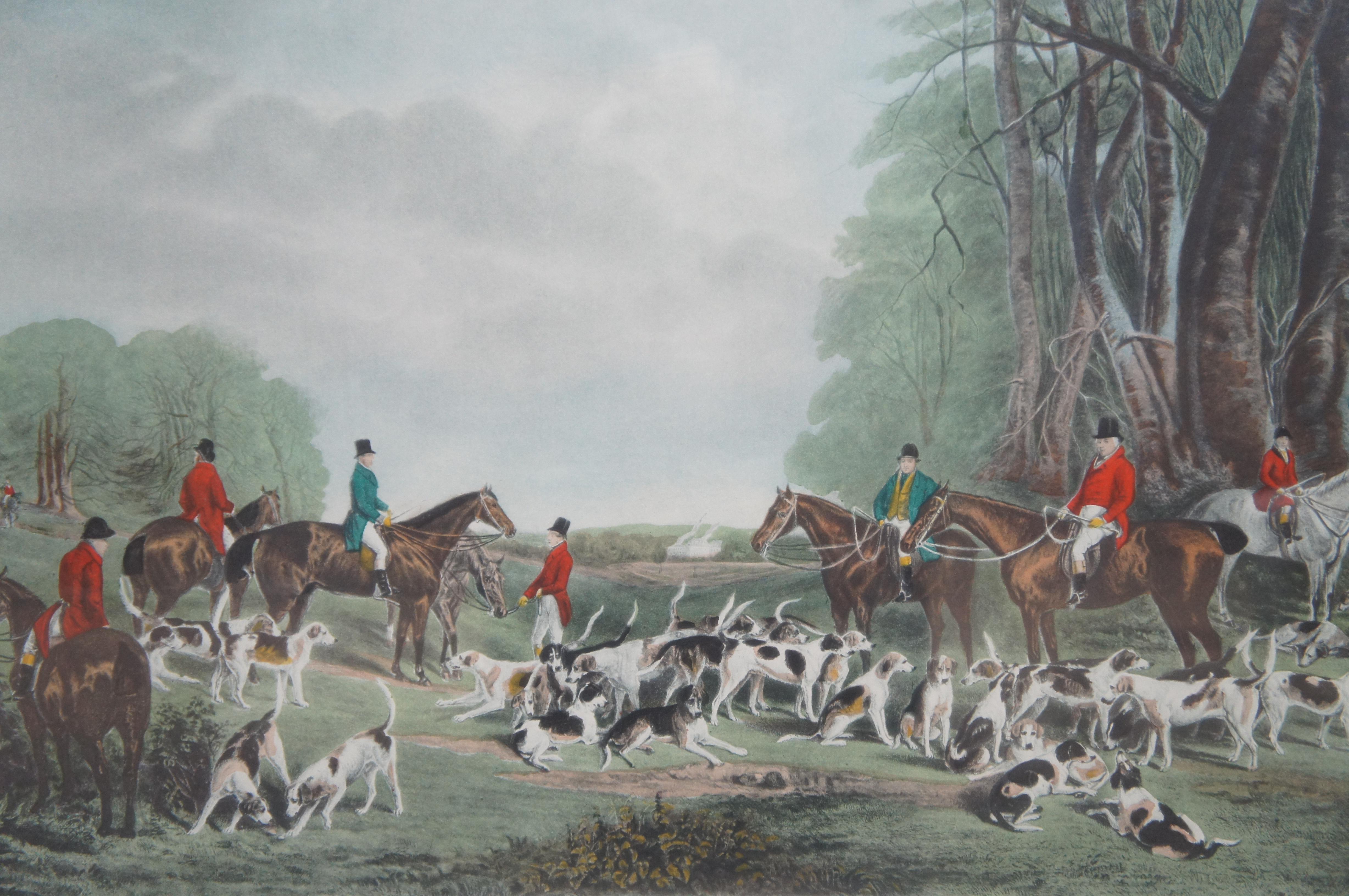 Antique Meet at Blagdon Hand Colored Fox Hunt Engraving Snow Lurton In Good Condition In Dayton, OH
