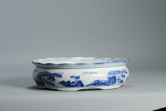 Antique Meiji 19th C Japanese Bonsai Planter Blue and White Japan Landscape