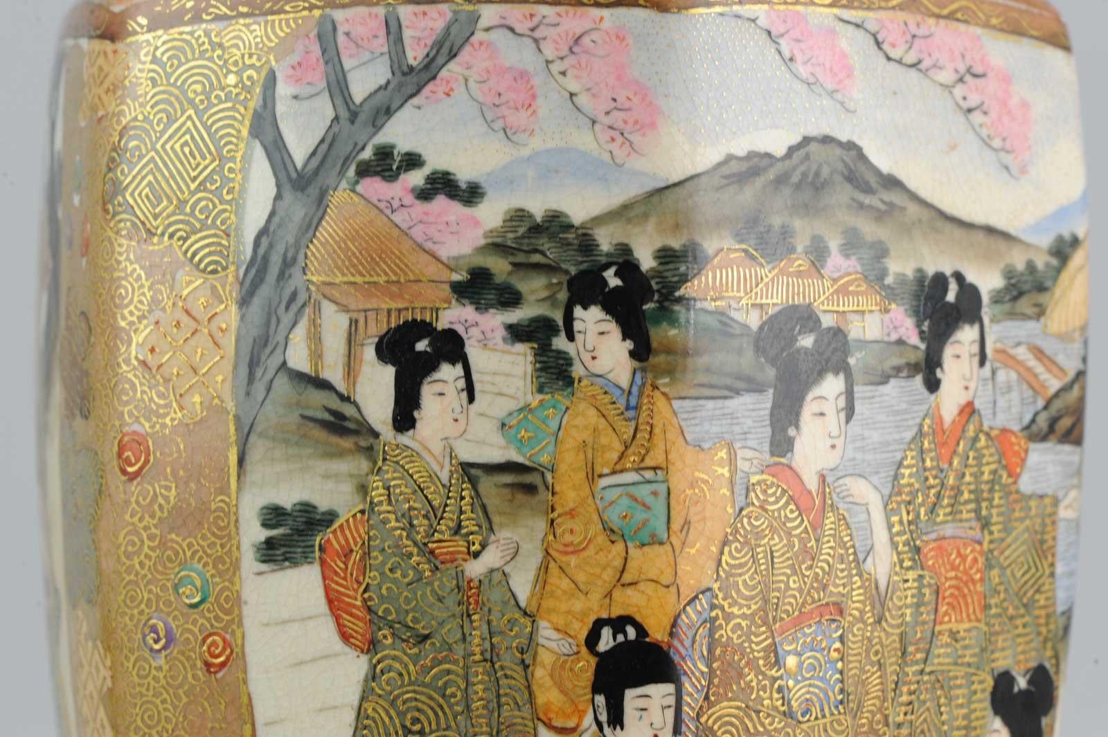Antique Meiji 19th Century Japanese Satsuma Vase Warriors Figures Marked Base 4