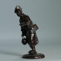 Antique Meiji 19th c Okimono Bronze Japanese Statue on Bronze base