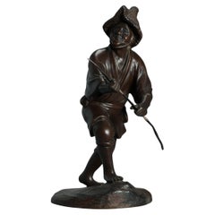 Antique Meiji 19th c Okimono Bronze Japanese Statue on Bronze base
