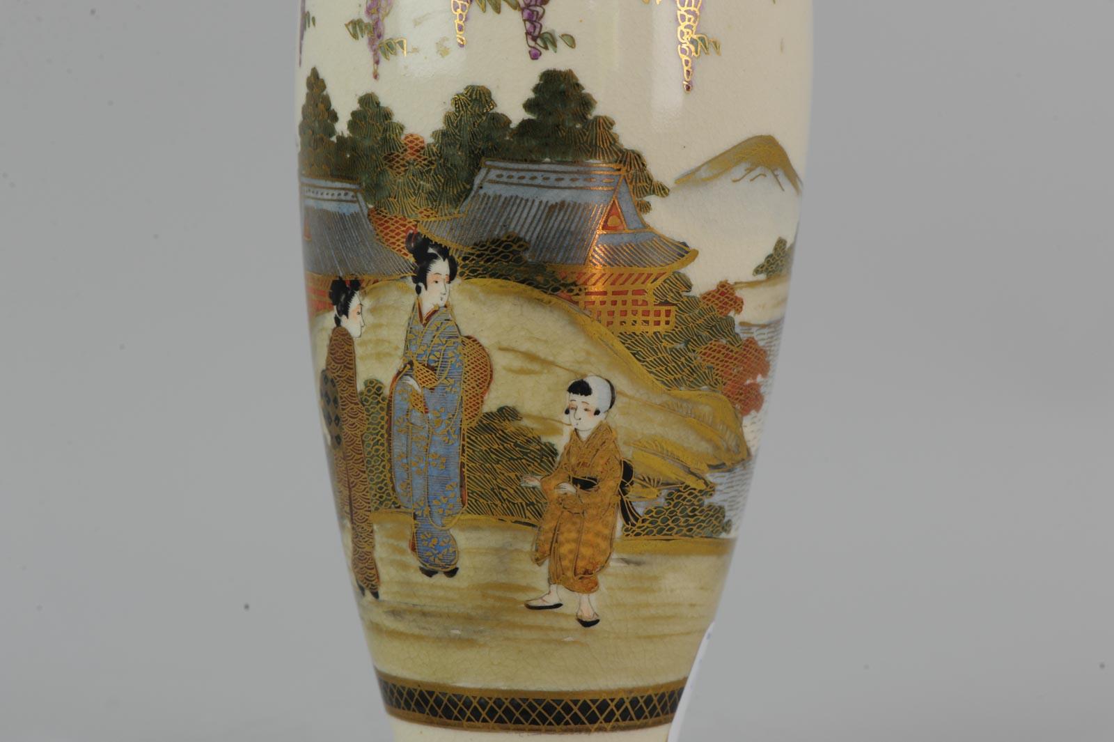 Antique Meiji 19th Century Japanese Satsuma Vase Ladies Figures Marked Base 3