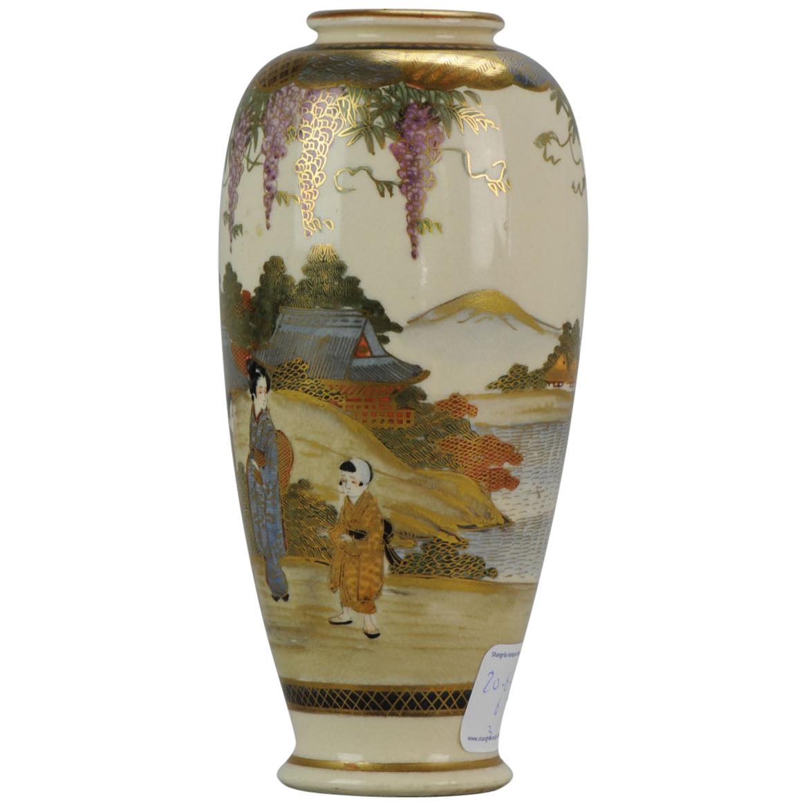 Antique Meiji 19th Century Japanese Satsuma Vase Ladies Figures Marked Base