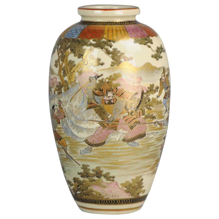 Antique Meiji 19th Century Japanese Satsuma Vase Warriors Figures ...