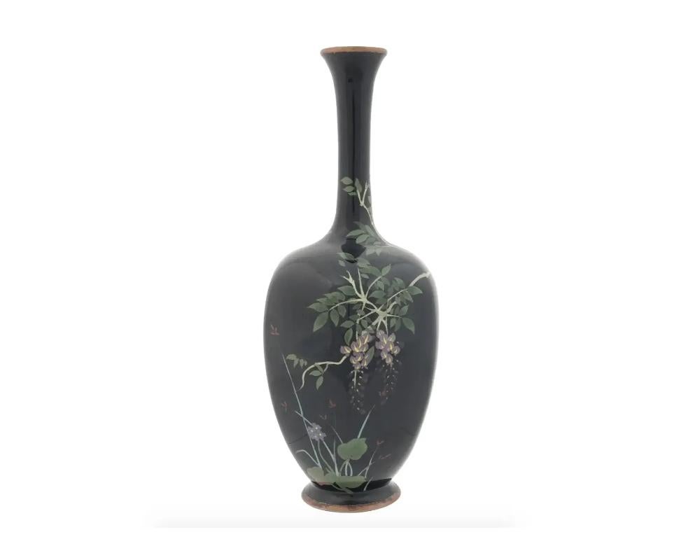Japanese Antique Meiji Era Cloisonne Enamel Vase W Flowers For Sale