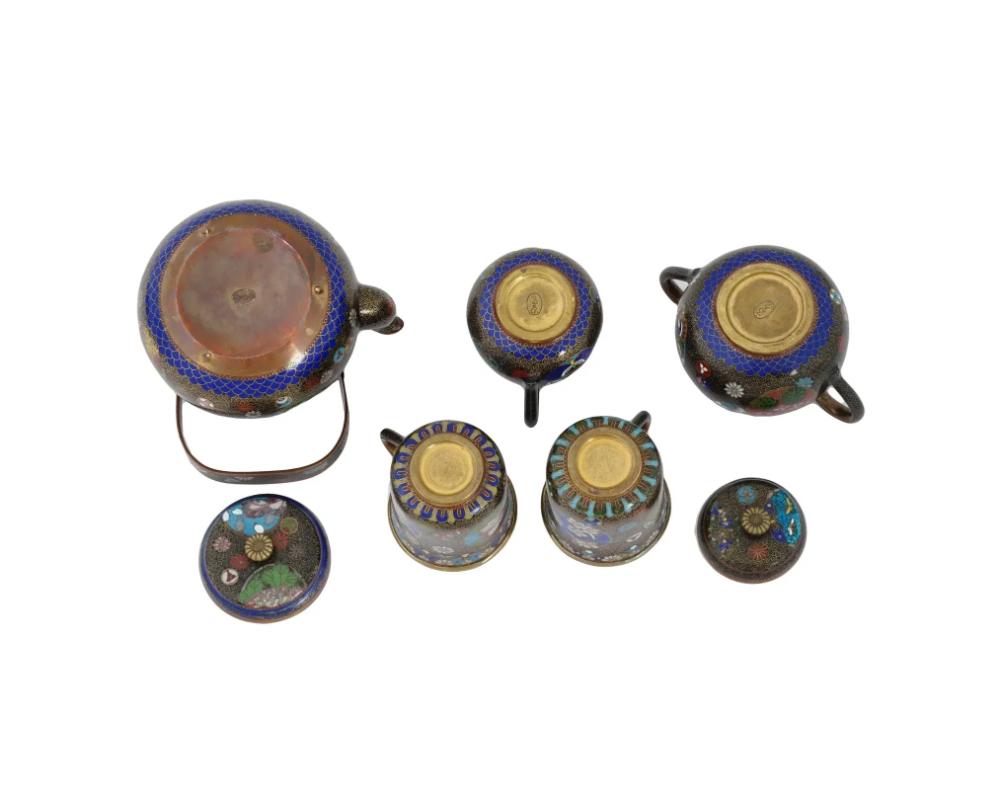 Antiguo Juego de Té de Esmalte Cloisonné Japonés de la Era Meiji siglo XIX en venta