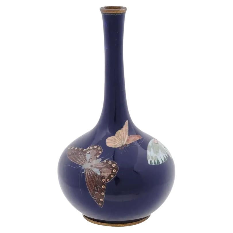 Antique Meiji Era Japanese Cloisonne Enamel Bud Vase with Butterflies