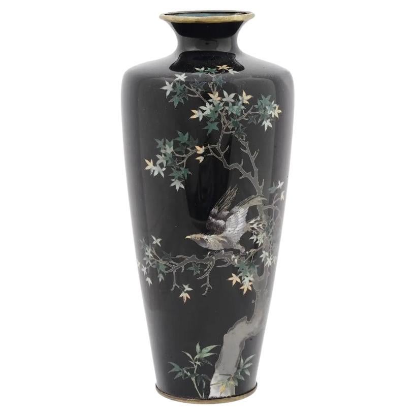 A High Quality Antique Meiji Era Japanese Cloisonne Enamel Vase With Flying Eagl For Sale